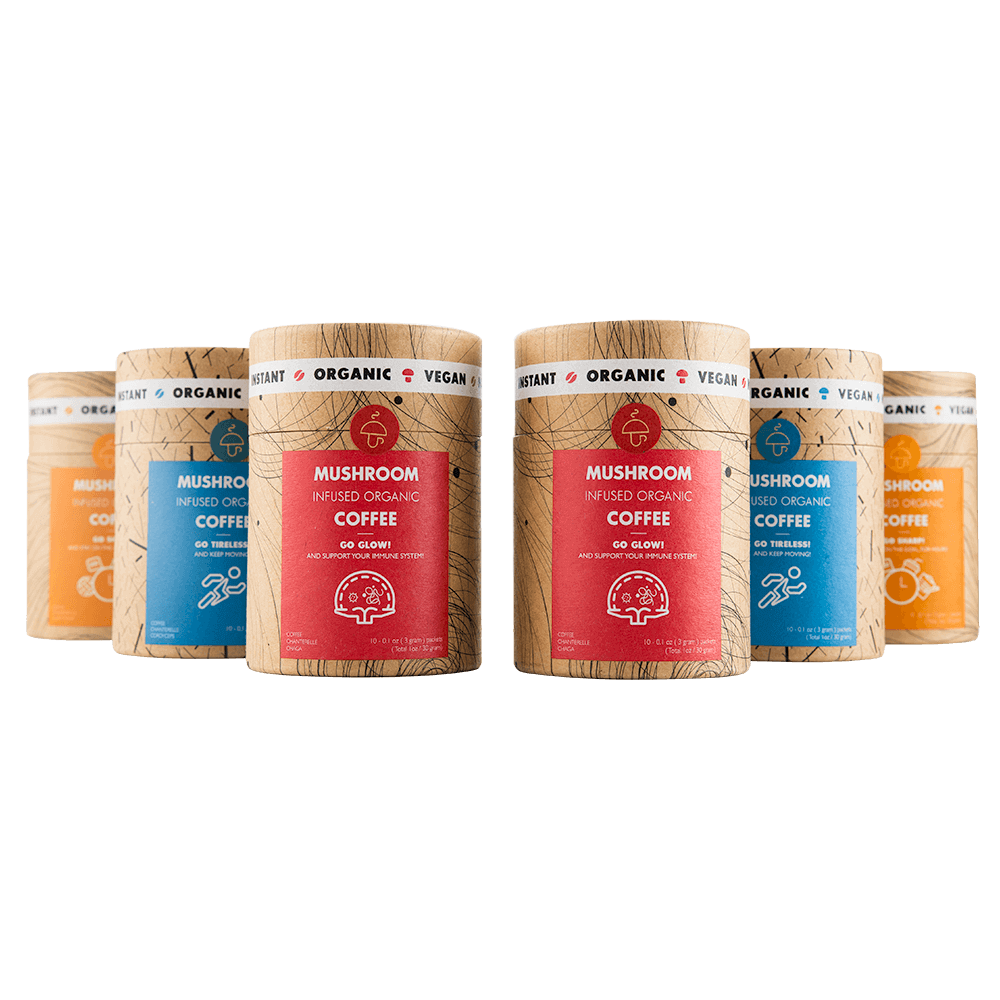 6-Pack Go Sharp & Go Tireless & Go Glow Bundle – Save 23%-Six tubes. One tube has 10 packets.-Mushroom Cups