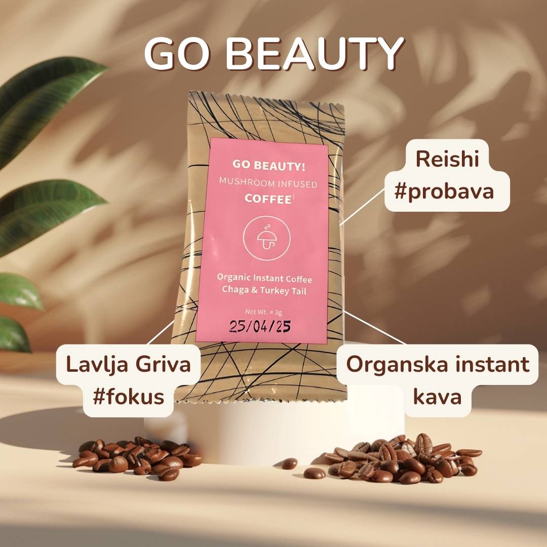 Go Beauty 30 porcij – organska instant kava z rejši in levjo grivo