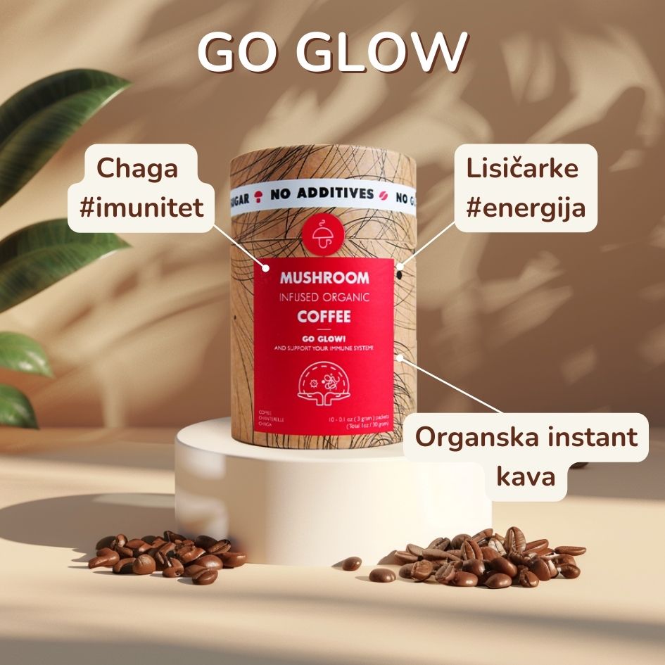 Go Glow - café instantáneo orgánico con Chaga y Rebozuelos