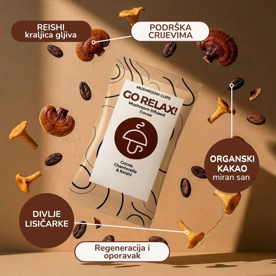 Go Relax - Cacao español orgánico con Rebozuelo y Reishi 