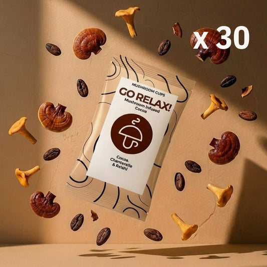 30 porciones de Go Relax – Cacao instantáneo orgánico con Rebozuelos y Reishi