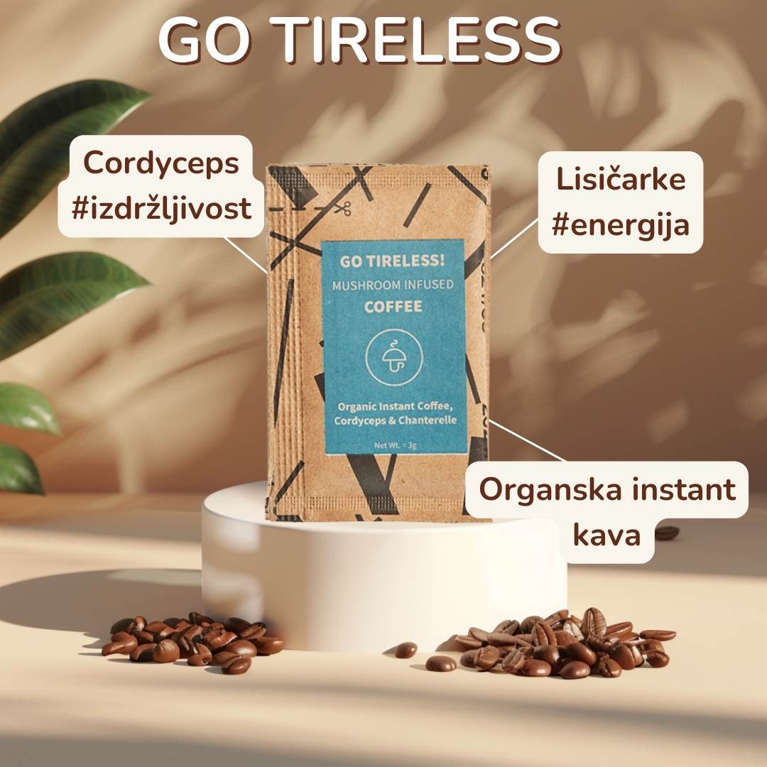 Go Tireless - café instantáneo orgánico con Cordyceps y Chanterelle