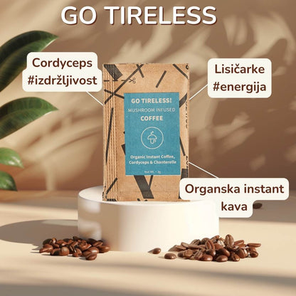 Go Tireless - café instantáneo orgánico con Cordyceps y Chanterelle