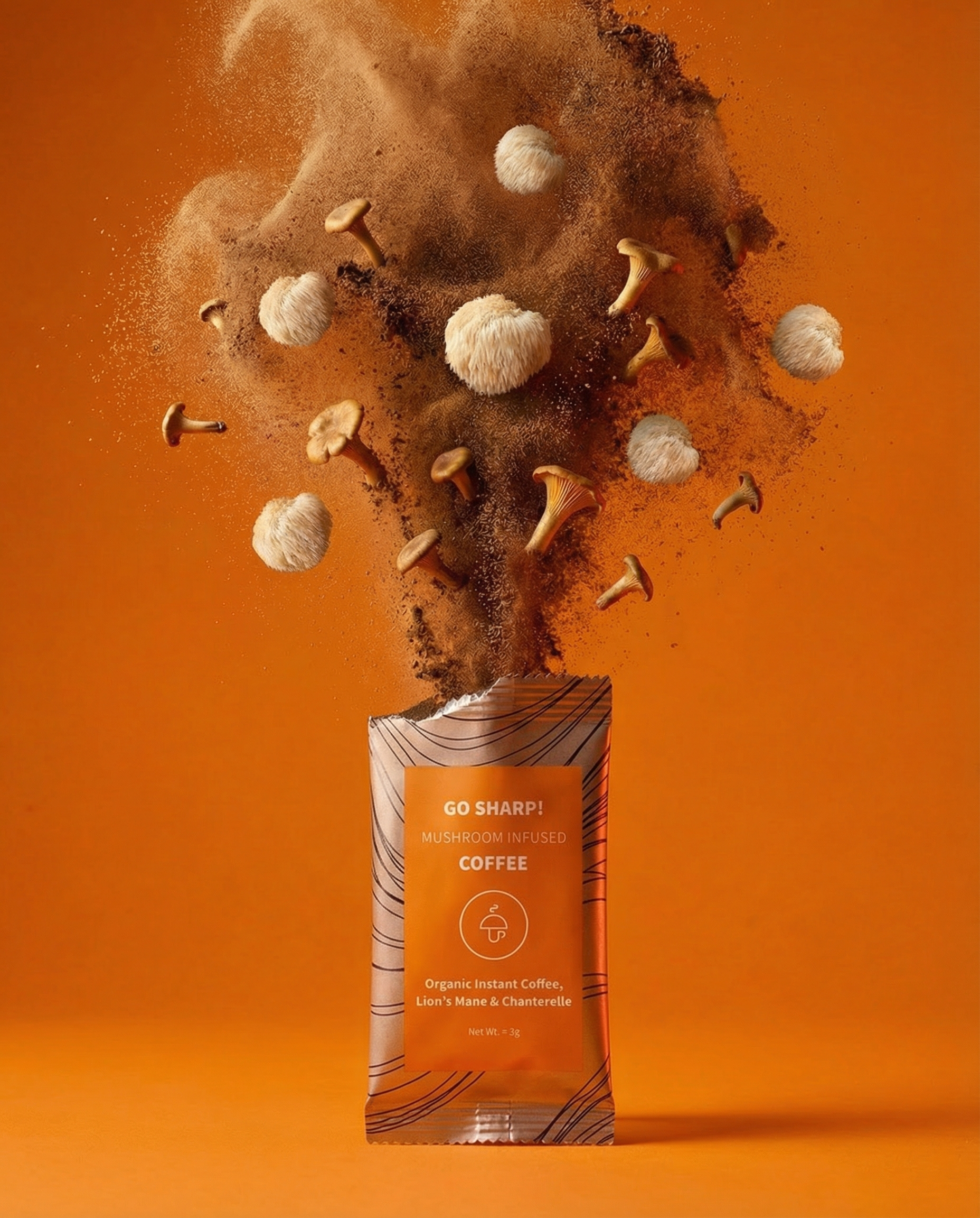 Go Sharp:café instantáneo orgánico con melena de león y rebozuelo
