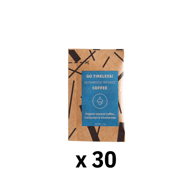 Go Tireless 30 Servings – Organic Instant Coffee with Cordyceps and Chanterelle