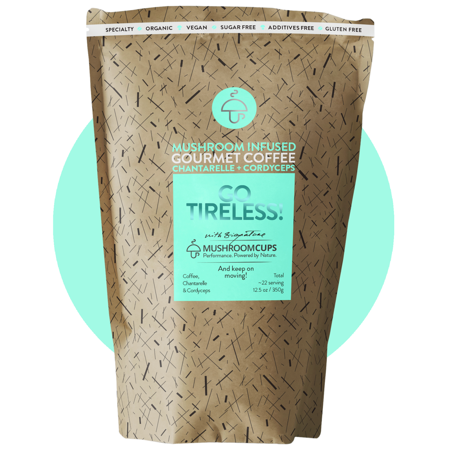 Go Tireless - café orgánico con Cordyceps y Chantarela